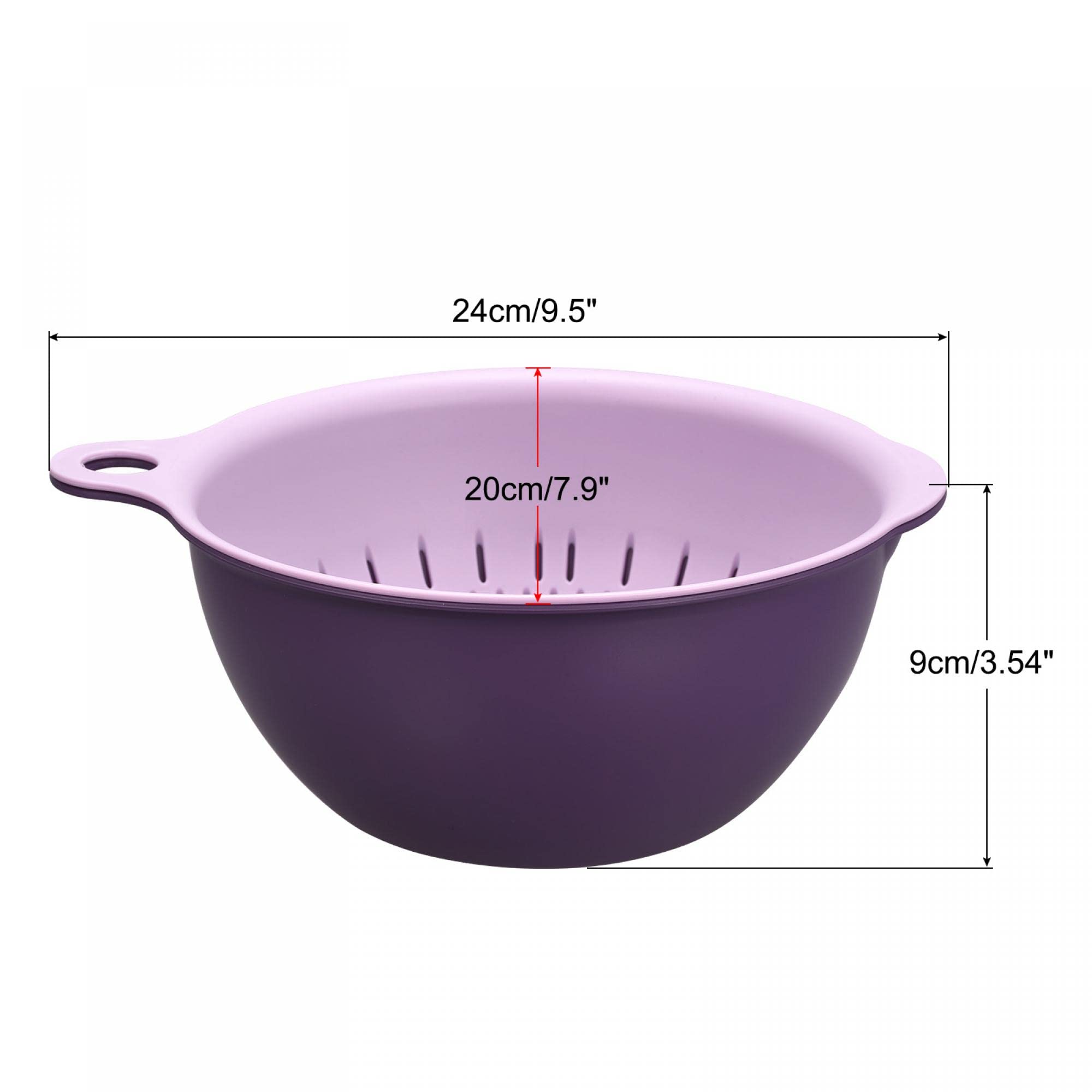uxcell Kitchen Strainer Colander Bowl Set, Small Double Layer Drain Basin and Basket Suitable for Fruits, Vegetables, Pasta, Berry - Purple