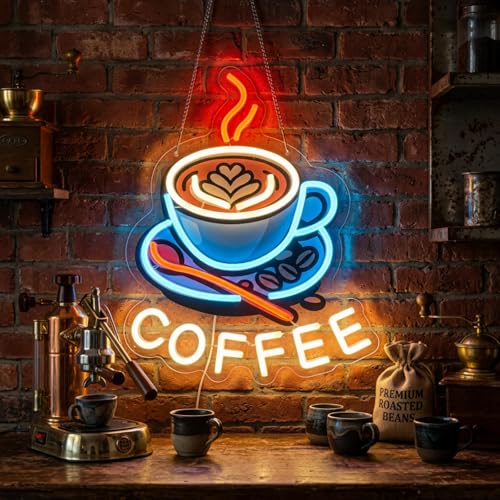 Coffee Neon Sign Dimmable UV Printed Coffee Cup LED Light USB Powered Wall Decor for Cafes Kitchens Commercial Shops Window & Boutique Ideal as Gift 13.6017.60 Inches