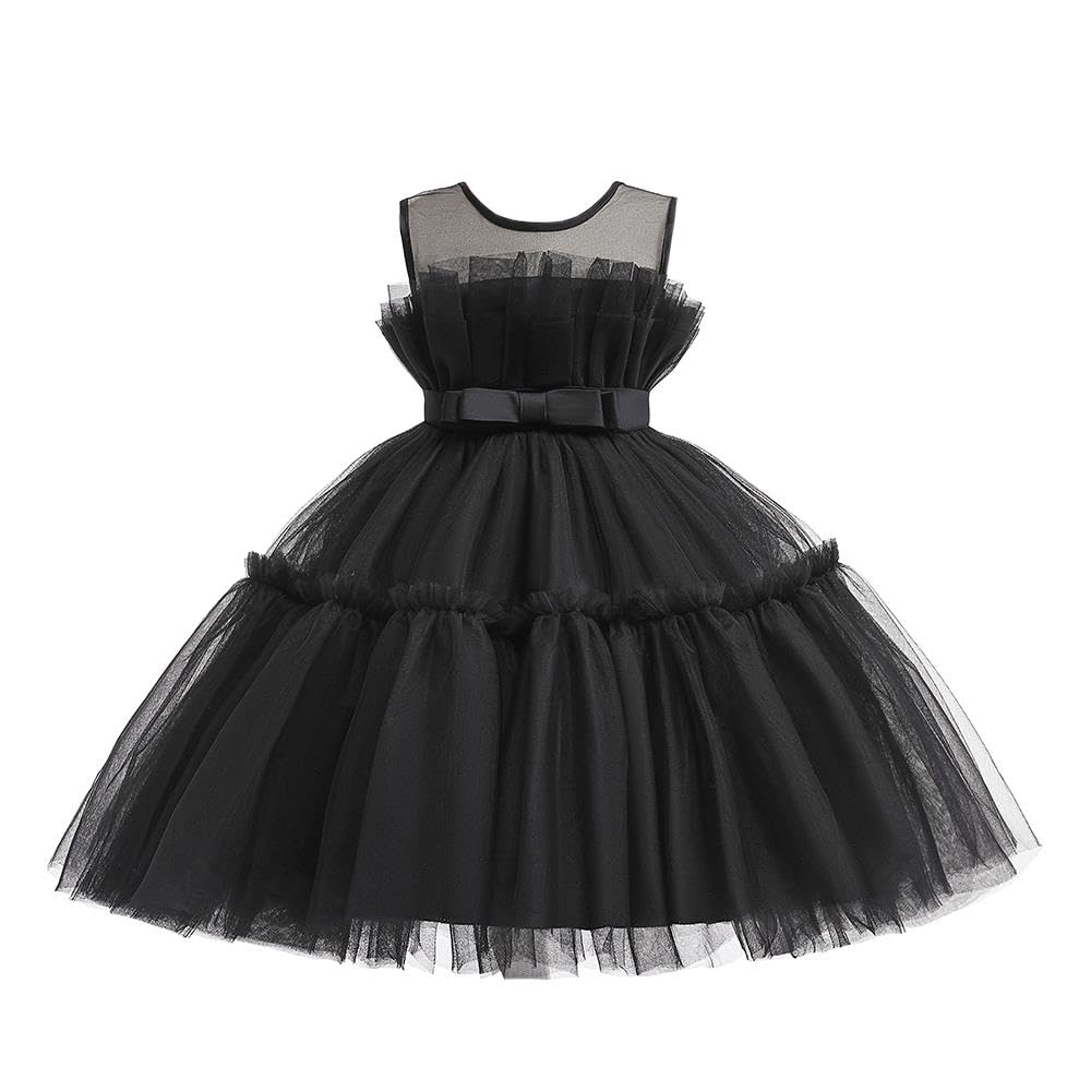Lito Angels Girls Black Wedding Bridesmaid Flower Fancy Dress Occasion Party Ball Gown Outfit For Kids Age 6-7 Years, (Tag Number 120)