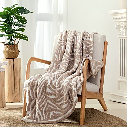 Snuggle Sac Textured Beige Throw Knitted Ultra Soft Blanket 50" x 60" Zebra Pattern Air Feel Cozy Warm for Bed Sofa Couch in All Seasons