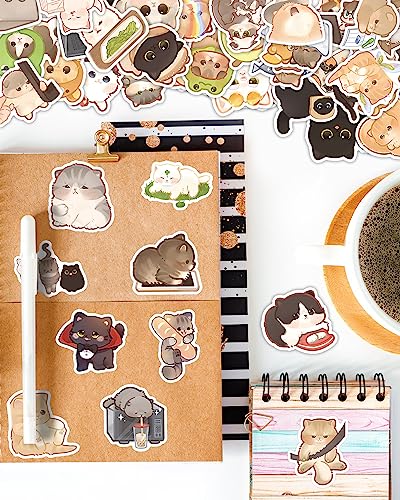 100 Pcs Cute Cat Stickers for Adults, Kawaii Cartoon Kitty Sticker Waterproof Vinyl Kitten Decals for Water Bottle,Laptop,Luggage,Guitar,Phone, Cat Party Favors