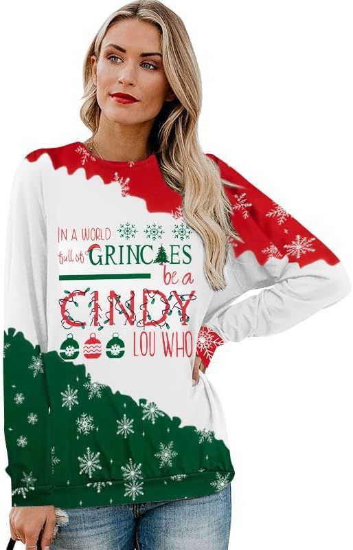 MNLYBABY Be A Cindy Lou Who T-Shirt Tee Christmas Raglan Long Sleeve Tops Splicing Baseball Tees Shirt for Women - Image 4