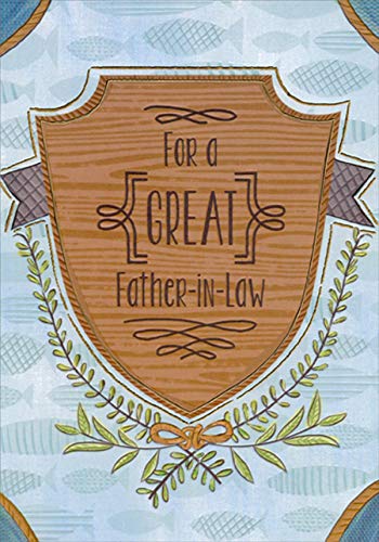 Designer Greetings Brown Coat of Arms on Blue Birthday Card for Father-in-Law