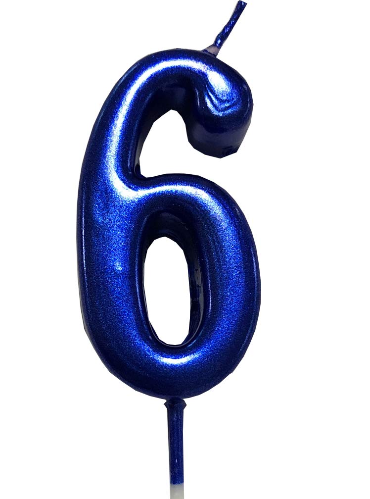 PartyMart Number 6 Metallic Candle, Navy Number 6