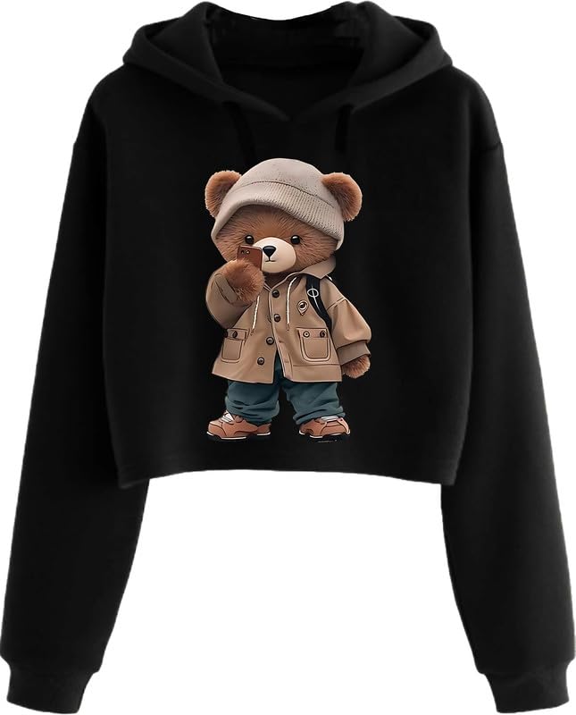 Teddy Crop Cute Hoodie Sweatshirt Women Casual Stylish Latest White Black Pink Lavender Beige Girl-image-15