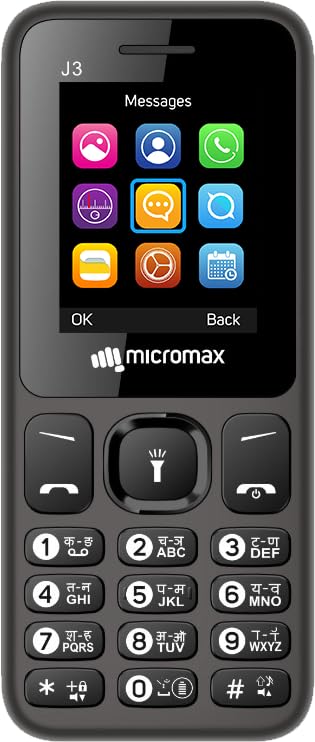 Front view of Micromax J3 with screen and keypad