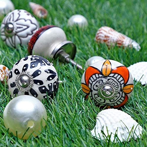 Image of Shriyam Ceramic Vintage Colourful Pottery Drawer Handle Door Knobs & Pulls for Cabinets Home Interior Decor Hardware (D-1.7 inch X H-2.5 inch, Multicolour) (25) Pack of 25