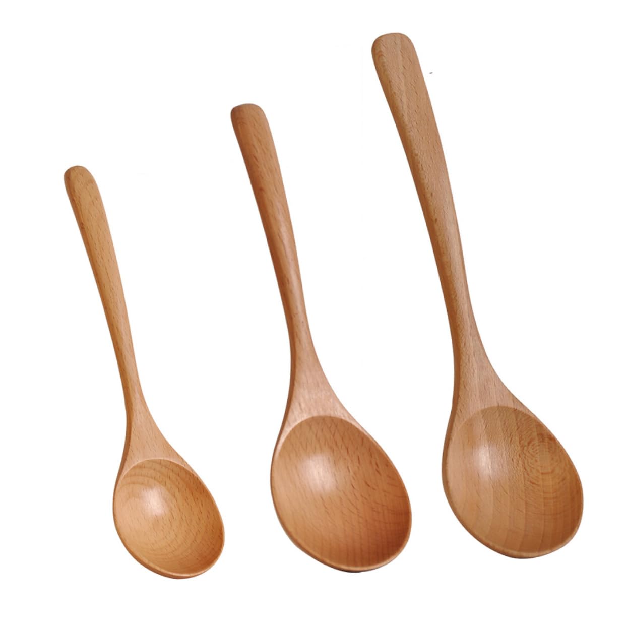 OUNONA 3Pcs Long Handle Wooden Spoons Natural Beech Porridge and Meal Spoons Kitchen Utensils for Serving Soups Ramen and Rice Dishes