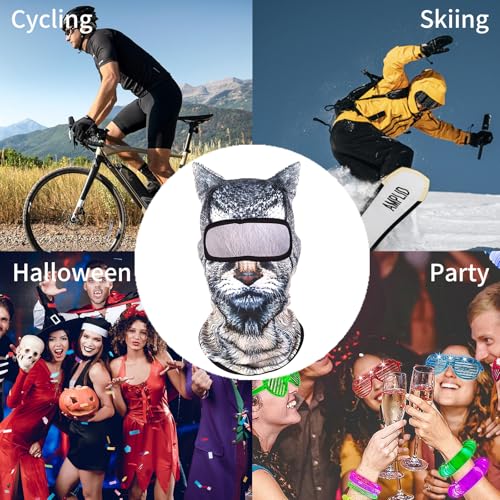 Image of 3D Cat Ski Balaclava Sheisty Face Mask with Ears Cute Animal Ski Mask Suitable for Music Festivals Raves Party Activities