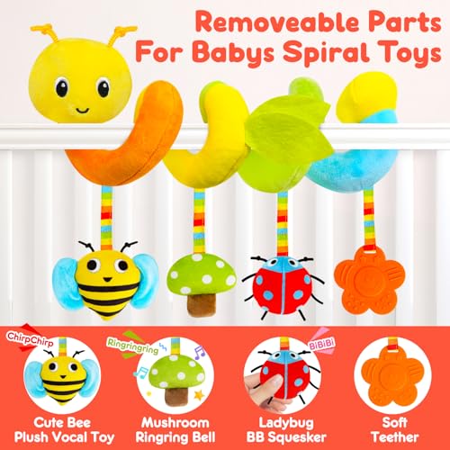 Car Seat Toys for Babies 0-6 Months Boy,Baby Spiral Hanging Plush Activity Toys Thank You Gifts for Newborn 0 3 6 9 12 Months Baby Boys Girls