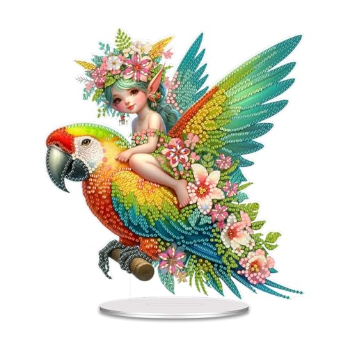 Kits de adornos de arte de diamantes, pintura artística de diamantes, adorno de escritorio para mesa, hogar, oficina, decoración de un solo lado -04-loro