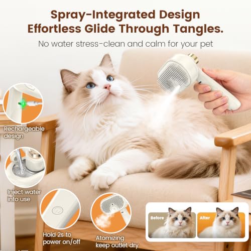 Glendan Pet Steam Brush for Dogs & Cats, 3-in-1 Self Cleaning Shedding - Image 3