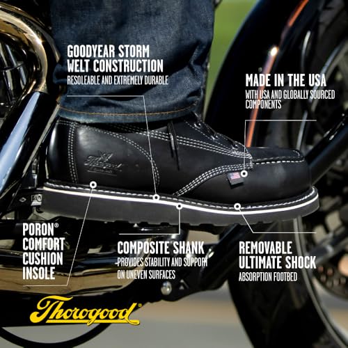 Image of Thorogood American Heritage 6 inch Moc Toe Work Boots for Men - Soft Toe, Premium Full-Grain Leather with Slip-Resistant Wedge Outsole and Comfort Insole; EH Rated