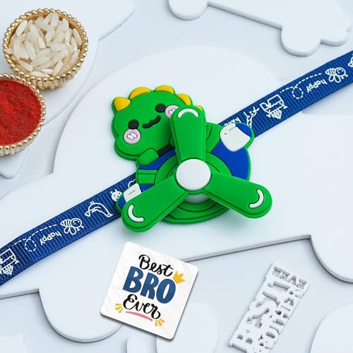 Image of eCraftIndia Cartoon Design Rakhi for Kids Girls Boys with Best Bro Ever Fridge Magnet | Raksha Bandhan Kids Rakhi for Brother Bhaiya Bhai | Roli Chawal Pack