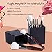 Makeup Brush Holder Organizer-Professional Travelling Brushes Case with Magnitic -PU Leather Rectangle box Large Capacity Storage bags for Pen Pencils Brushes Countertop Display Container (PU Black)