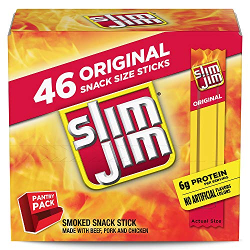 Slim Jim Smoked Jerky Meat Snack Sticks, Original Flavor, 0.28 oz., 46-ct