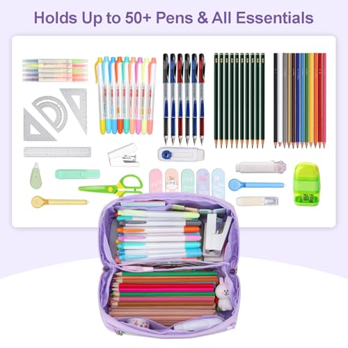 Image of Large Pencil Case for Boys, Durable Pencil Pouch for School, Wide Opening Soft Bag with Handle, Fits 50 Pens & Markers (Purple Unicorn)