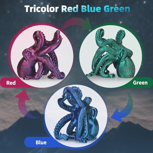 Image of Silk Tricolor PLA Filament 1.75mm, 3D Printer 3-in-1 Multicolor PLA Filament, Dimensional Accuracy + /-0.02mm 1KG Spool (2.2 lbs), Shiny Silk Texture, Triple Color Silk PLA Filament (Red Blue Green)
