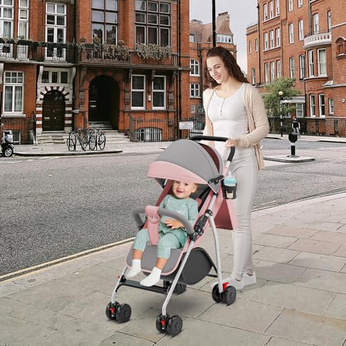 Poussette compacte légère rose pour le confort de bébé