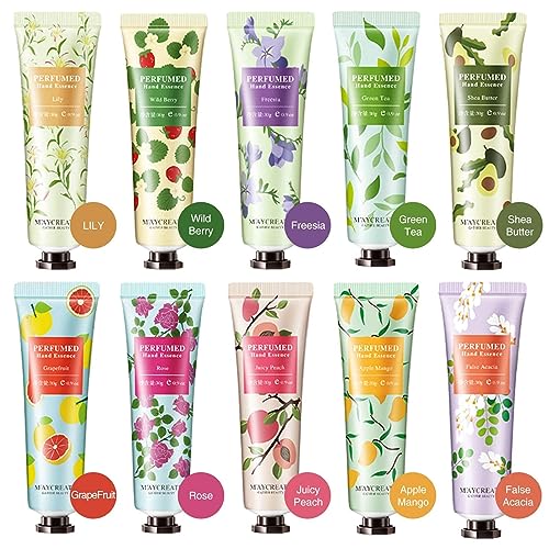 Image of BONNIESTORE 10 Pack Fruits Fragrance Hand Cream, Moisturizing Hand Care Cream Travel Gift Set With Shea Butter Natural Aloe and Vitamin E For Men And Women-30ml