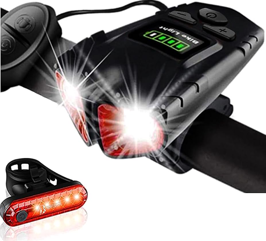 Bike Light USB Rechargeable Bicycle Headlight with Loud Bike Bell IPX6 Waterproof for Night riding