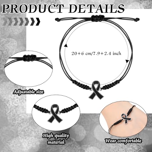 Sasylvia 20 Pcs Black Melanoma Skin Cancer Awareness Bracelets Adjustable Cord Stretch Funeral Skin Cancer Awareness Gifts for Men Women Jewelry Accessories2