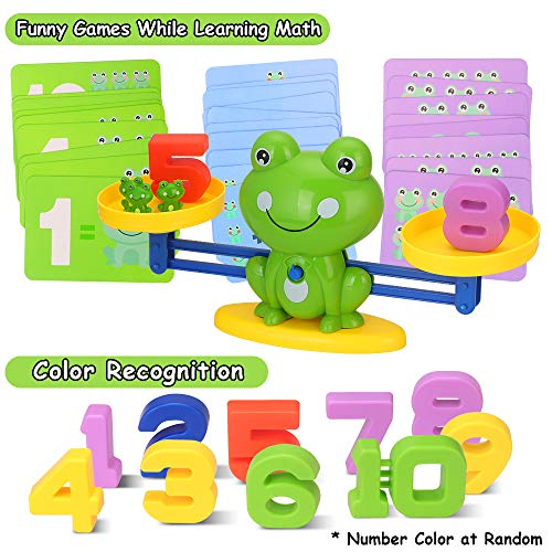 Mathe Waage Montessori Spielzeug, Zählen und Rechnen Lernen Frosch Lernspielzeug Balance Geschicklichkeit mit Waage und Numer Karte Frühen Bildung für Kinder ab 2 3 4 Jahre