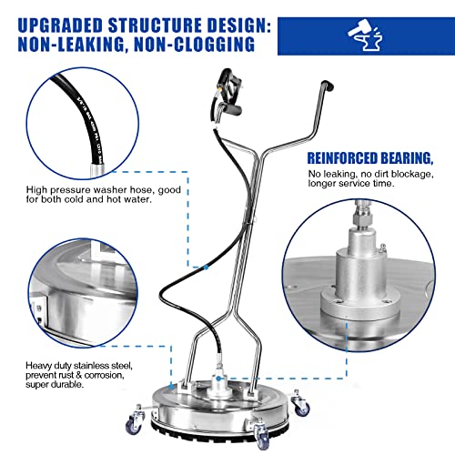 Mekoh Pressure Washer Surface Cleaner 22'', 4500Psi Stainless Steel Surface Cleaner Attachment With Wheels, Power Washer Accessory For Driveway Sidewalk Curb Deck Patio Cleaning, 3/8'' Quick-Connect #TOP3