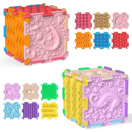 12 Stück Silikon-Sensorikmatten-Set mit verschiedenen strukturierten Spielmatten für Kinder Mini-Tastfliesen mit verschiedenen Mustern