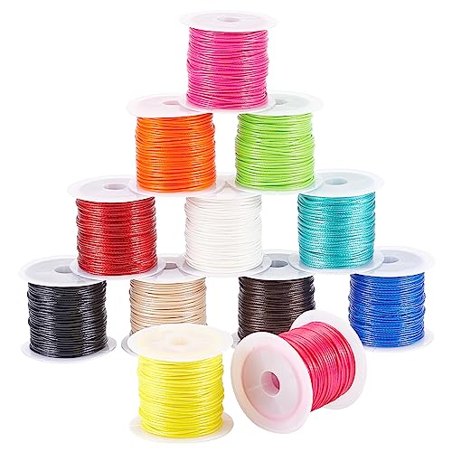 PH PandaHall 12 Rolls 1mm Waxed Polyester Cord Thread 10.9 Yards/Roll 12 Colors Beading String for Bracelets Necklaces Waist Beads Jewelry Making Macrame Supplies