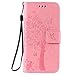 Produktbild pinlu® PU Ledertasche Etui Schutz Hülle für Samsung Galaxy Core Prime (G360) Katze Baum Muster Design Lederhülle im Bookstyle Schale Flip Cover mit Kartenfach und Standfunktion (Rosa)