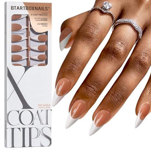 BTArtboxnails French Gel Nail Tips - French Tip Press on Nails Brown Long Stiletto XCOATTIPS, Fake Nails for Nail Art DIY