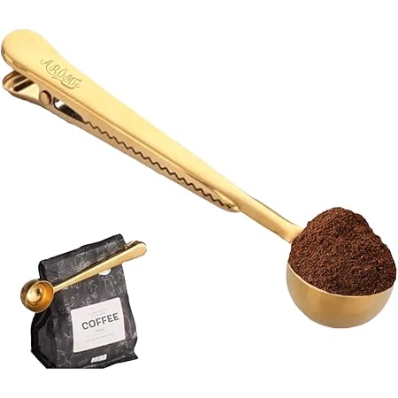 Espresso and Coffee Measuring Spoon, Bag Clip, Solid Stainless Steel - Gold