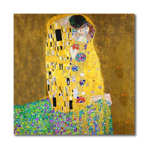 Image of Sikhash Gustav Klimt Canvas Paintings The Kiss Symbolist Art | Famous Artist Wall Decor for Luxury Homes | 23x23 Inches Unframed