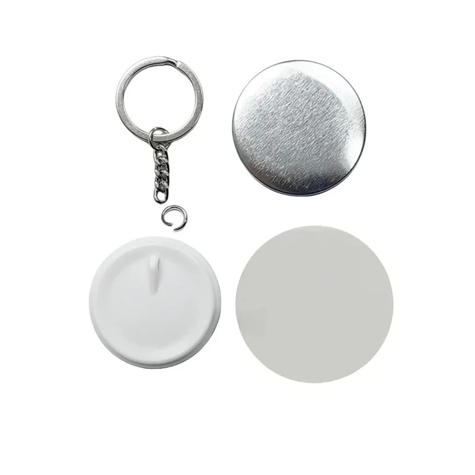 100 szt. pustych plastikowych/metalowych guzików do wyrobu 44 mm i 58 części samodzielnego wykonania breloczków kluczy Różnego przeznaczenia
