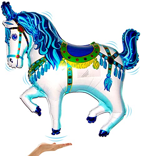 Space Pet Levitating Circus Carousel Horse Blue 35 inch Flying Floating Anti-Gravity Toy HOVERS in MID-AIR - Interactive & Educational String-less Pet Balloon for Kids & Adult Indoor Events