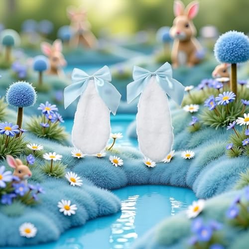1 Par de Pinzas para el Cabello con Orejas de Conejo Azules de Peluche para Niñas miniatura 5