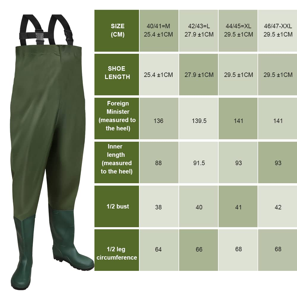 SWANEW Waadbroek Vissersbroek 70D nylon composiet PVC-vijverbroek, met antislip rubberen laarzen, overstromingsbroek, geschikt voor bouwplaatsen, vissen, boerderijen, tuinen (M 40/41