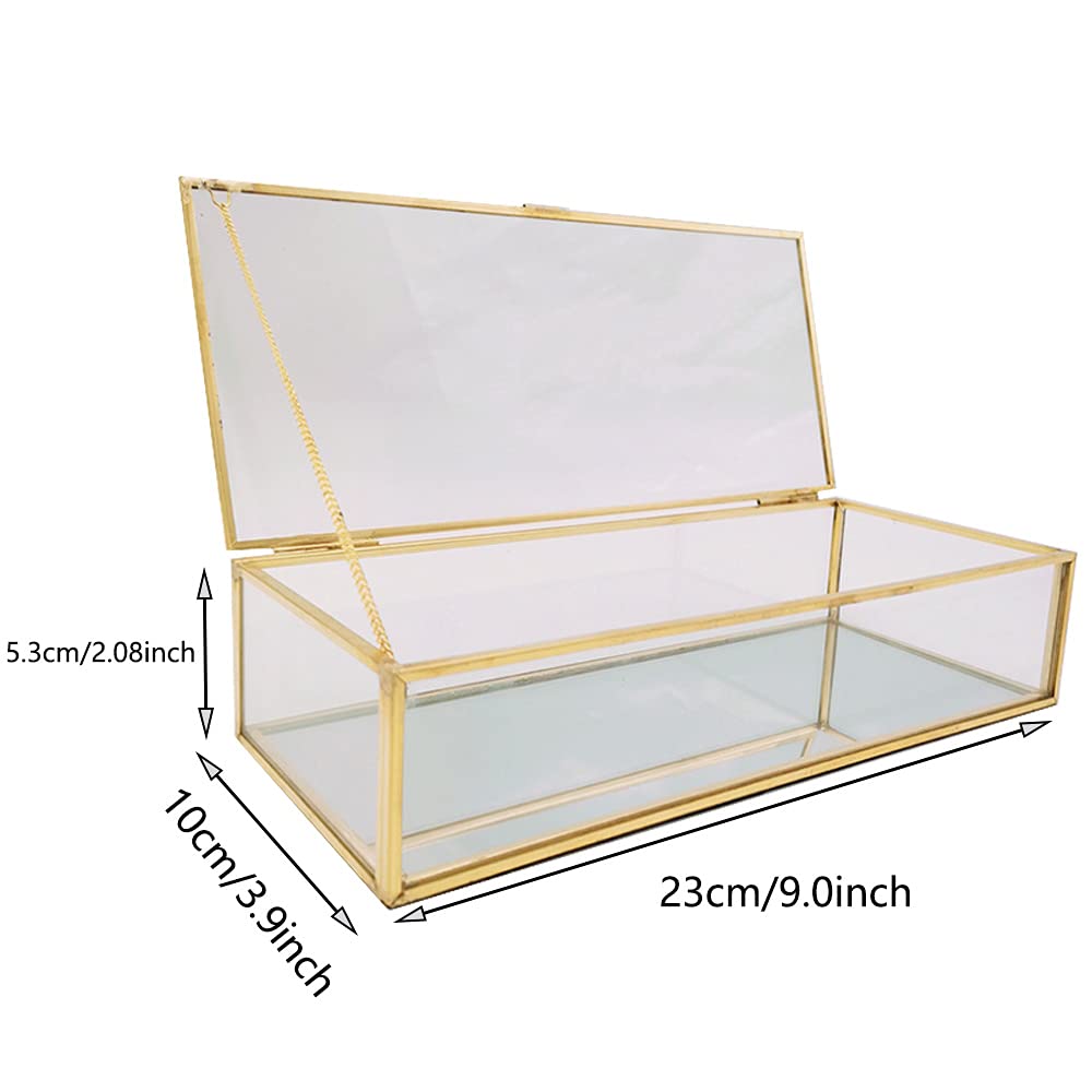 Homtone Boîte Vintage En Verre Cuivré Doré - Boîte à Bijoux Transparente Et Décorative En Verre Transparent Et Laiton (4 Compartiments