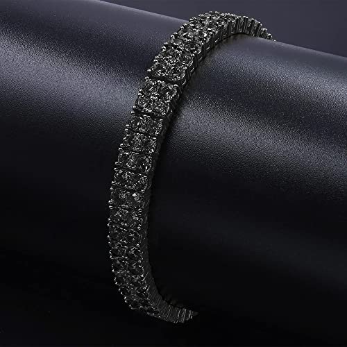 25+ Grams VVS1/D 6.75 Cwt. Onyx Simulated Diamond Solitaire Prong Set14K Black Gold Finish Crystal Premium Zirconia 8mm 2 Row Unisex Tennis Link Chain Bracelet2