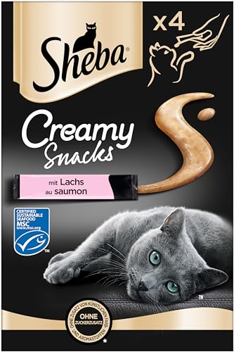 SHEBA Beutel Creamy Snacks für Katzen mit Lachs MSC-zertifiziert 11 x 4 x 12g