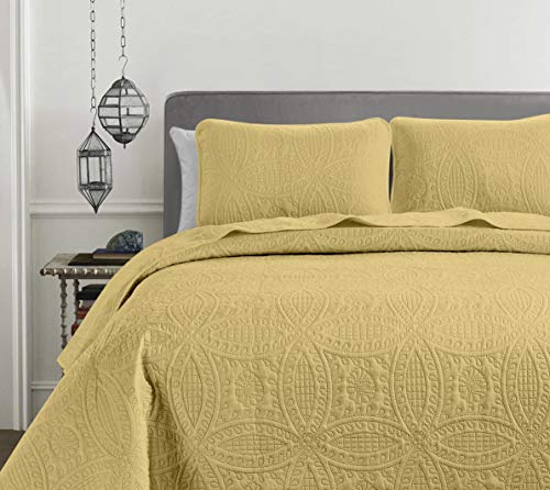 Image of Austin 3-Piece Oversized Bedspread Coverlet Set (Queen, Yellow)