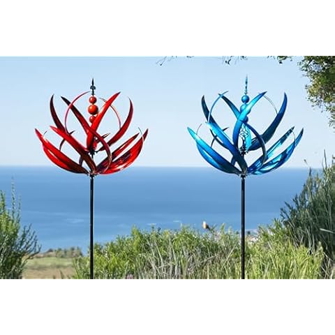 Blue&Red 91 inch Wind Spinners Outdoor - Extra Large Outdoor Metal Wind Sculptures Spinners with Stake Cover