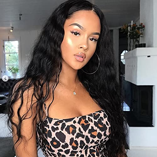 JOEDIR LUX Wigs for Black Women Human Hair 13X4 Lace Frontal Wigs Natural Black Loose Wave Wigs for Women 10A Brazilian Virgin Hair Free-parting Wigs 150% Density (20 INCH, NATURAL BLACK)
