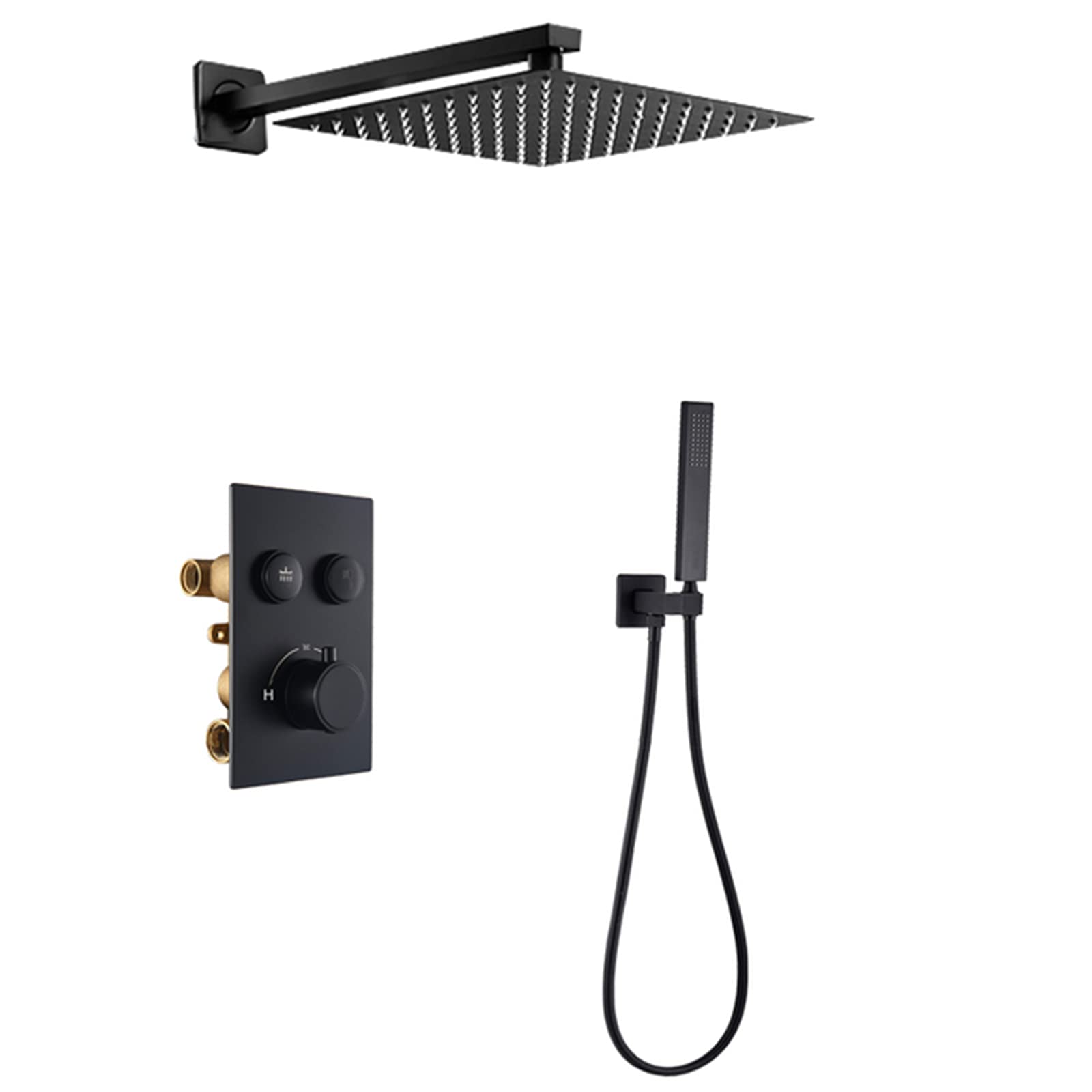 NGDFGR Shower Set Rainfall Shower Concealed, Thermostatic Brass Shower Faucet Set Anti Scald Shower Combo Set With High Pressure Shower Head,16In