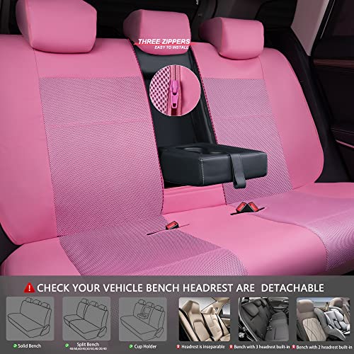 Image of CAR PASS Pink Leather Seat Cover Automotive Breathable Universal Car Seat Cover Set Package-Super 5mm Sponge Inside,Airbag Compatible, Interior Cover Cute for Women Car Truck Van All Pink