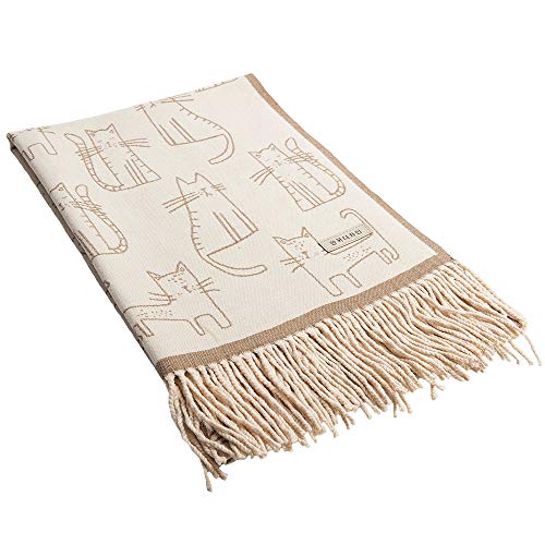 Women's Fringed Scarf Cat Print Pattern Cape Winter Cashmere Feel Shawl Warm Wrap3