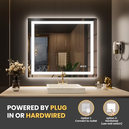 Image of LOAAO 40 inchx34 inch LED Bathroom Mirror with Lights, Anti-Fog, Dimmable, Backlit + Front Lit, Lighted Bathroom Vanity Mirror for Wall, Memory Function