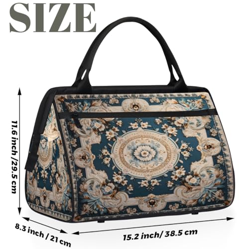 Carpet Flowers Patterns Gym Bag for Women Men, Travel Sports Duffel Bag with Trolley Sleeve, Waterproof Sports Gym Bags Weekender Overnight Carry On Tote Bags for Travel Sport2