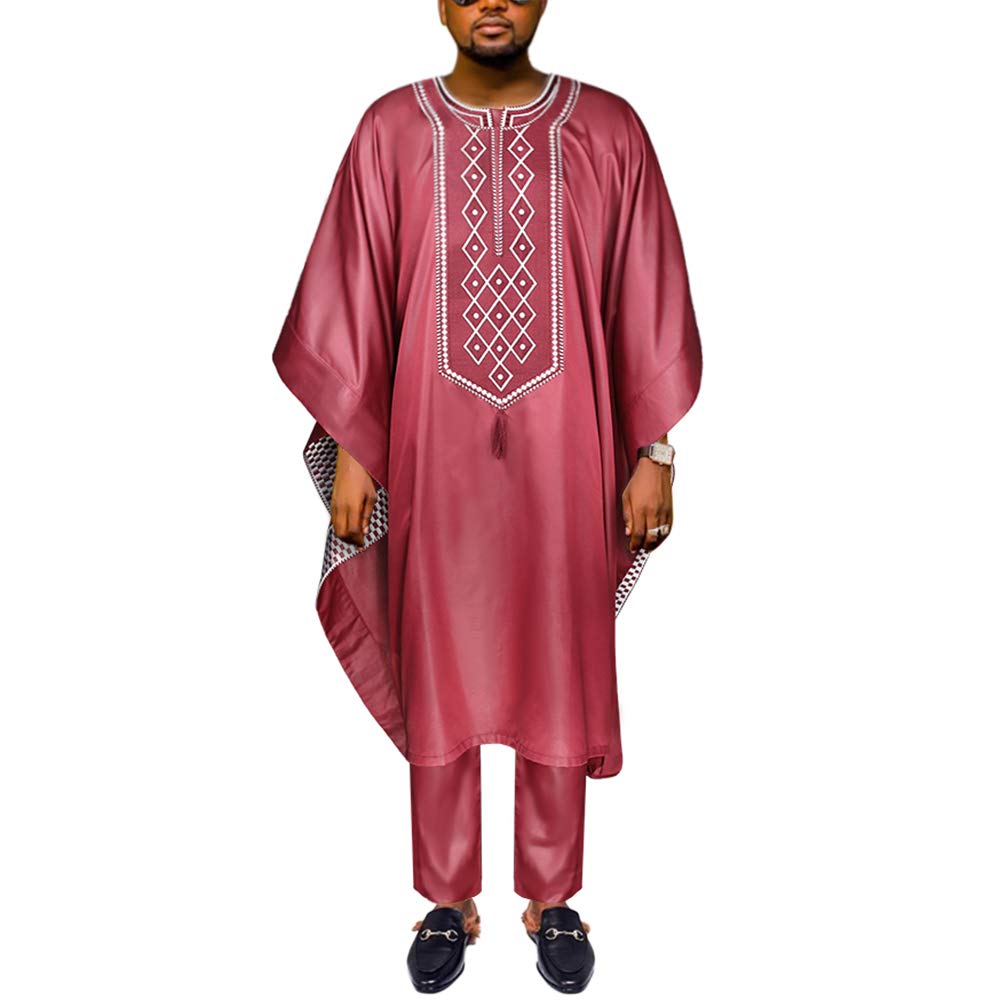 HDAfrican Mens Clothing Traditional Wedding Attire Embroidery Agbada Boubou Caftan Nigerian Male Clothes Set